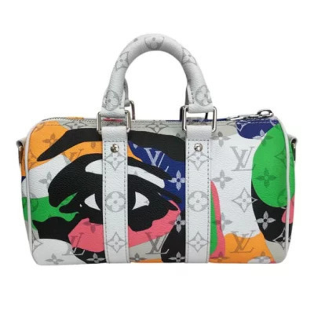 Louis Vuitton Keepall Bandouliere Monogram Travel Bag Canvas Leather Blanc White